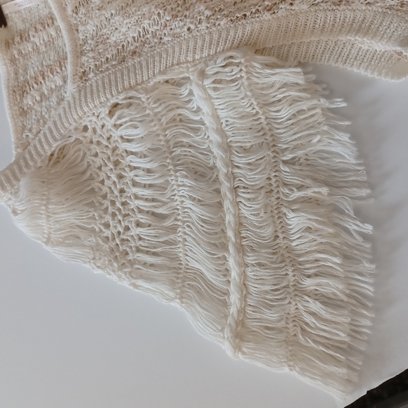 Free people top cream sweater fringed sleeves crochet woven size xs - Picture 4 of 12